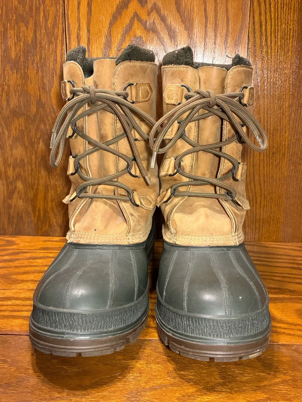 L.L. Bean Duck Snow Boots Removable Liners Brown Leather Green Rubber Men’s 11